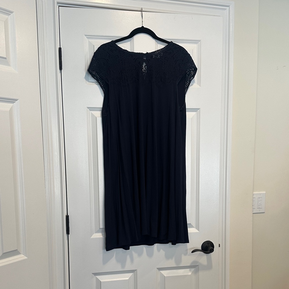LOFT Dark Blue Mini Dress with Lace Detail